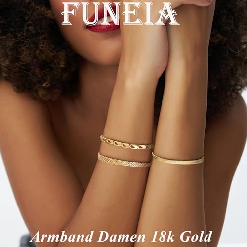 FUNEIA FUNElA 3 Stück Armband Damen Gold Silber Armreif 18k Vergoldet Edelstahl Armbander Set Goldene Wasserfest Stapelbare Verstellbare Armkette CZ Zirconia Knoten Armreifen Tennisarmband Chmuck für Frauen - Detailansicht 2 | Schmuck