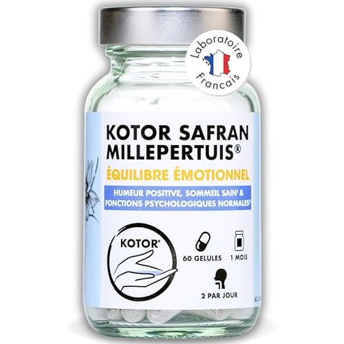 KOTOR SAFRAN MILLEPERTUIS | Anti Déprime, Baisse de Moral, Trouble de l’Humeur | Millepertuis + Safran + Magnésium Marin + Vitamine B12 & B9 | 60 Gélules | 1 Mois | Produit en France