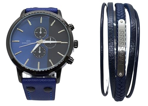 Giorgio & Dario Coffret Cadeau Montre Homme & Bracelet Parure Homme (Bleu 2)
