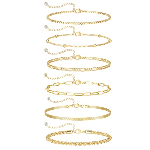 DEARMAY 14K Gold Plated Bracelets for Women Jewelry Sets Stack Trendy Dainty Stackable...