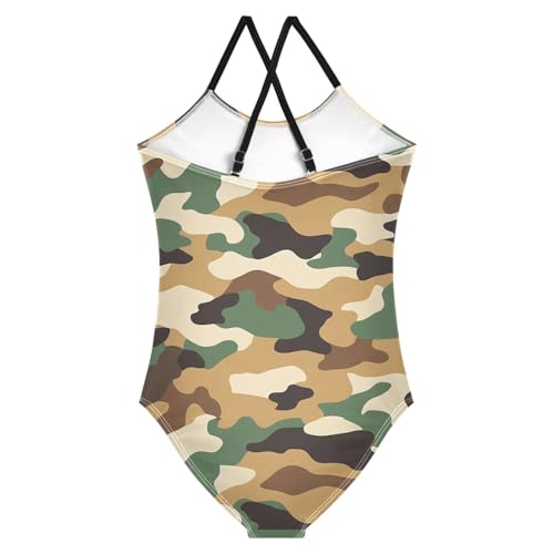 Pigsaly Girls One Piece Swimsuits Army Camouflage Brown Green Camo Print Kids Cross Back Swimwear Sport Bathing Suit 3T2