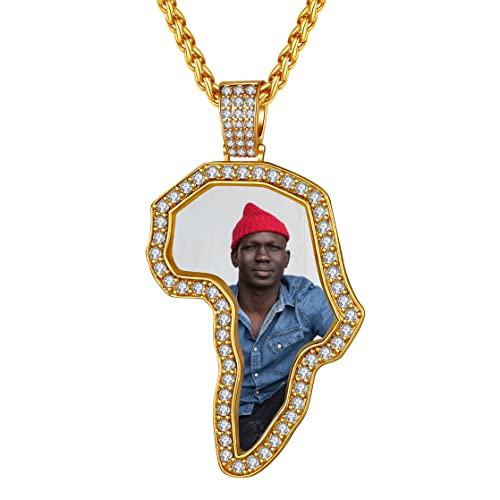 Custom4U Picture Necklace Personalized Photo for Men Women Steel/18K Gold Plated/Black Custom Angel Wings/Heart Pendant Necklace with Picture Memory Circle Chain 18-30 Inch,Hip Hop Jewelry+G