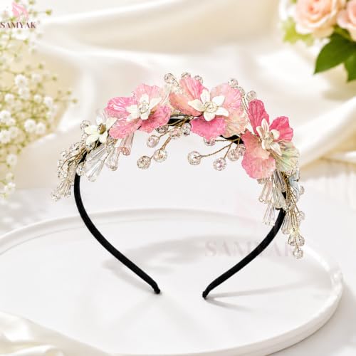 Image of Samyak Pearl & Crystal Hair Band Accessories For Women & Girls, Stylish Tiara Headband For Wedding Party Juda Bun Fashion For Bridal Hair Decoration Accessory