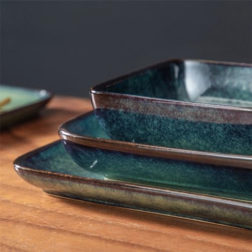 Service de table carré vert vernis au four 16 pièces céramique moderne
