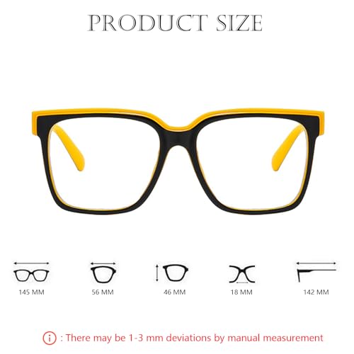 Image of Oversized Blue Light Blocker Glasses for Women Men Fashion Square Eyewear Computer Eyeglasses Non-Prescription (Black Yellow D3), MM