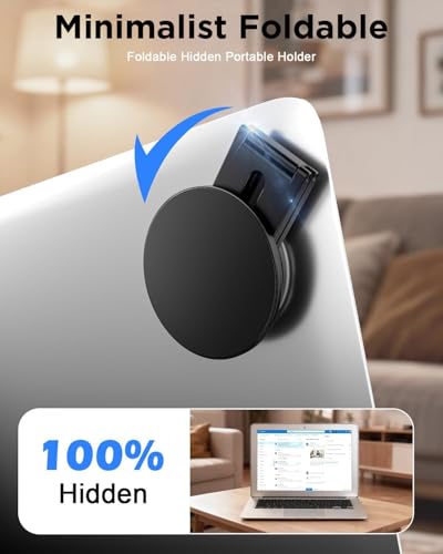 Image of RIGGEAR Magnetic Phone Mount for Laptop /Monitor /Floating Car Screen, Mobile Holder Compatible with Magsafe for MacBook, Foldable Adjustable Mount, Works with All Phones Using Included Ring(Black)
