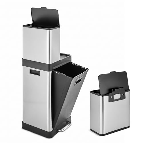 HOLDN’ STORAGE 32L Triple-Compartment Trash & Recycling Bin for K...