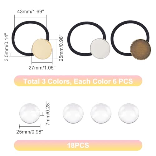 UNICRAFTALE about 36pcs Blank Hair Ties Settings Glass Cabochons Frame Tray Hair Bands Hair Ties with Glass Domes Brass Bezel Blanks Tray for DIY Craft - Image 3