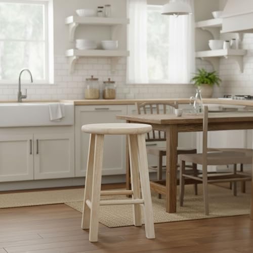 International Concepts Round Top Bar Stool, 18-Inch Seat Height, Solid Parawood, Unfinished by IC INTERNATIONAL CONCEPTS - Image 2