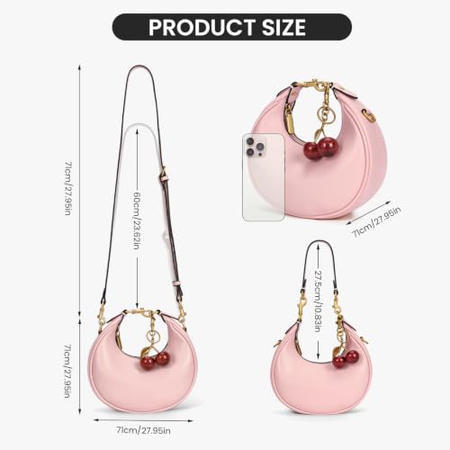 Image of JQWSVE Small Top Handle Bags for Women Mini Purses Cute Ladies Handbags Crescent Mini Crossbody Bags with Cherry