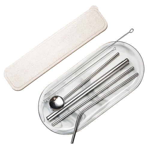 Pajitas de acero inoxidable reutilizables para bebidas calientes y bebidas frías, batidos, cócteles, viajes, hogar y oficina, con cepillo de limpieza y estuche de almacenamiento, ecológicas