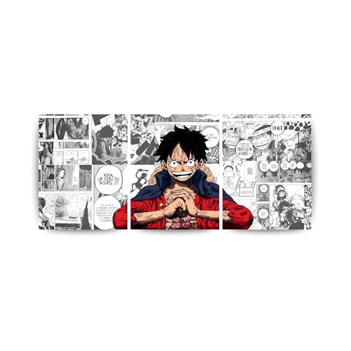 Image of ADRAIL STORE One Piece Anime Manga Poster, Luffy Character Design Wall Poster 3 Panal - A4 Size, 300 GSM, Wall Decor Posters Wall Art For Bedroom, Living room, Office, Dining Room,No Frame (Luffy)