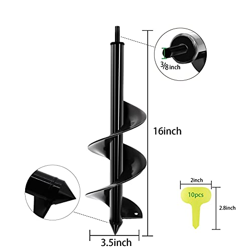 Auger Drill Bit For Planting 3.5X16Inch Garden Auger Spiral Drill Bit Bulb Planter Auger Post Hole Digger Garden Spiral Hole Drill Planter Soil Auger Planting Auger For Hex Driver Drill Upgraded Bit #TOP4
