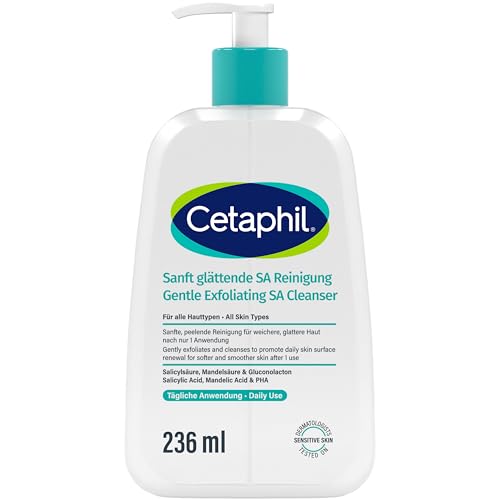 Cetaphil Sanft Glättende SA Reinigung für Gesicht und Körper, Bei trockener, Rauer, Unebener, Zu Unreinheiten neigender Haut, Salicylsäure, 236ml