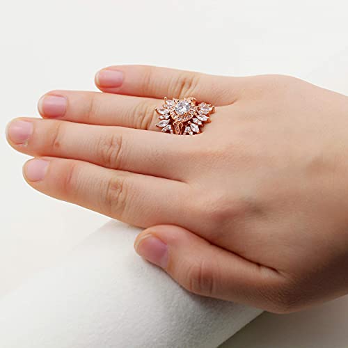 Uloveido Women's 925 Sterling Silver Marquise Cut CZ Crown Wedding Ring Guard Enhancer 2pcs Stack Rings Set Y10252