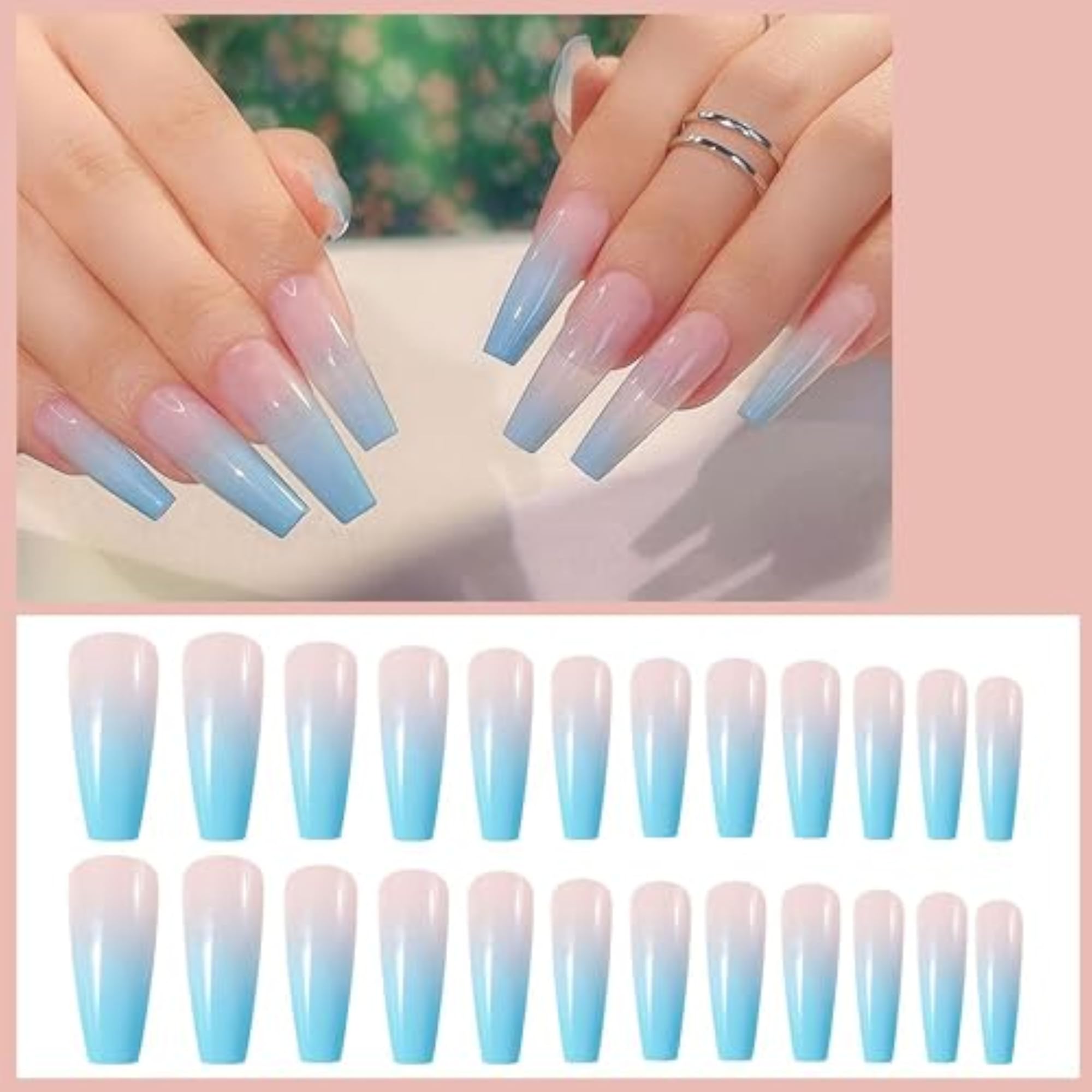 24 Pcs Sky Gradient Ombre Press On Artificial Nails Set
