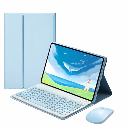 CLALOC Funda con Teclado para Honor Pad 9 12.1Inch Tablet con Ratón, (Deutsches Layout QWERTY) Teclado Bluetooth Inalámbrico Desmontable, Cubierta Trasera De TPU Suave Ultrafina,Azul