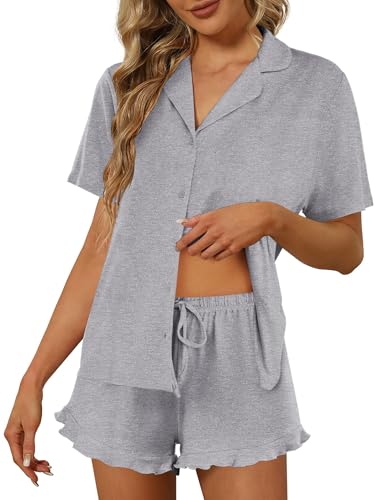 Image of Ekouaer Pajamas Set for Women Short Sleeve Sleepwear Button Down Pjs Lounge Sets Soft Nightwear