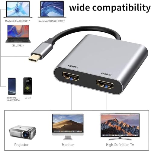 Image of USB HUB ype C to Dual HDMI Adapter 2 in 1 USB 3.1 (USB C) to Dual HDMI Adapter 4K 60hz Compatible with Mac-Book Pro 2020-2016,Mac-Book Air 2020-2018,Chrom-Book (USB C to 2 in 1 Dual HDMI HUB)