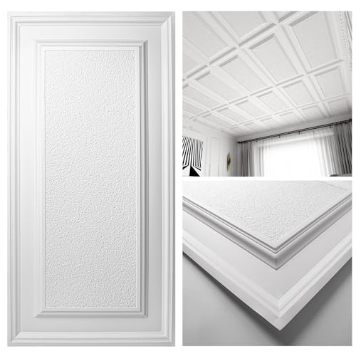 Image of Art3d 3D Decorative Drop Ceiling Tiles, 24 x 48 in, 12-Pack, White