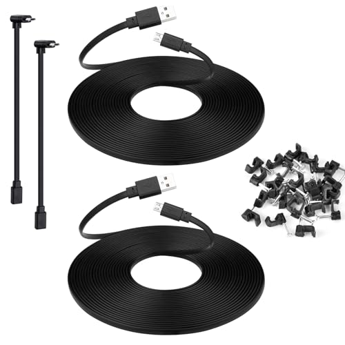 2-Pack 25 ft Micro USB Extension Cable for Wyze Cam v4, Pan v3, Nest, Black