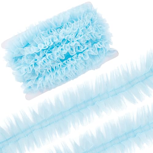 GORGECRAFT Cinta de Encaje Plisada de 9.14 m X 6cm con Volantes Fruncidos de Poliéster Azul Claro para Coser Disfraces Bodas Decoración Del Hogar Envoltura de Regalos Álbumes de Recortes