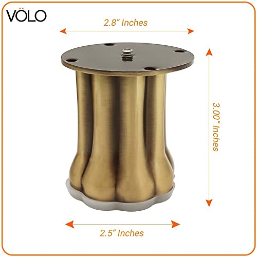 Image of VOLO Furniture Legs 3 inch, Furniture Feet, Heavy Duty Sofa Legs, Modern Style Furniture Legs, DIY Replacement Antique Brass Finish Metal Legs for Table Cabinet Cupboard Sofa Couch Chair, (Set of 4 pcs)