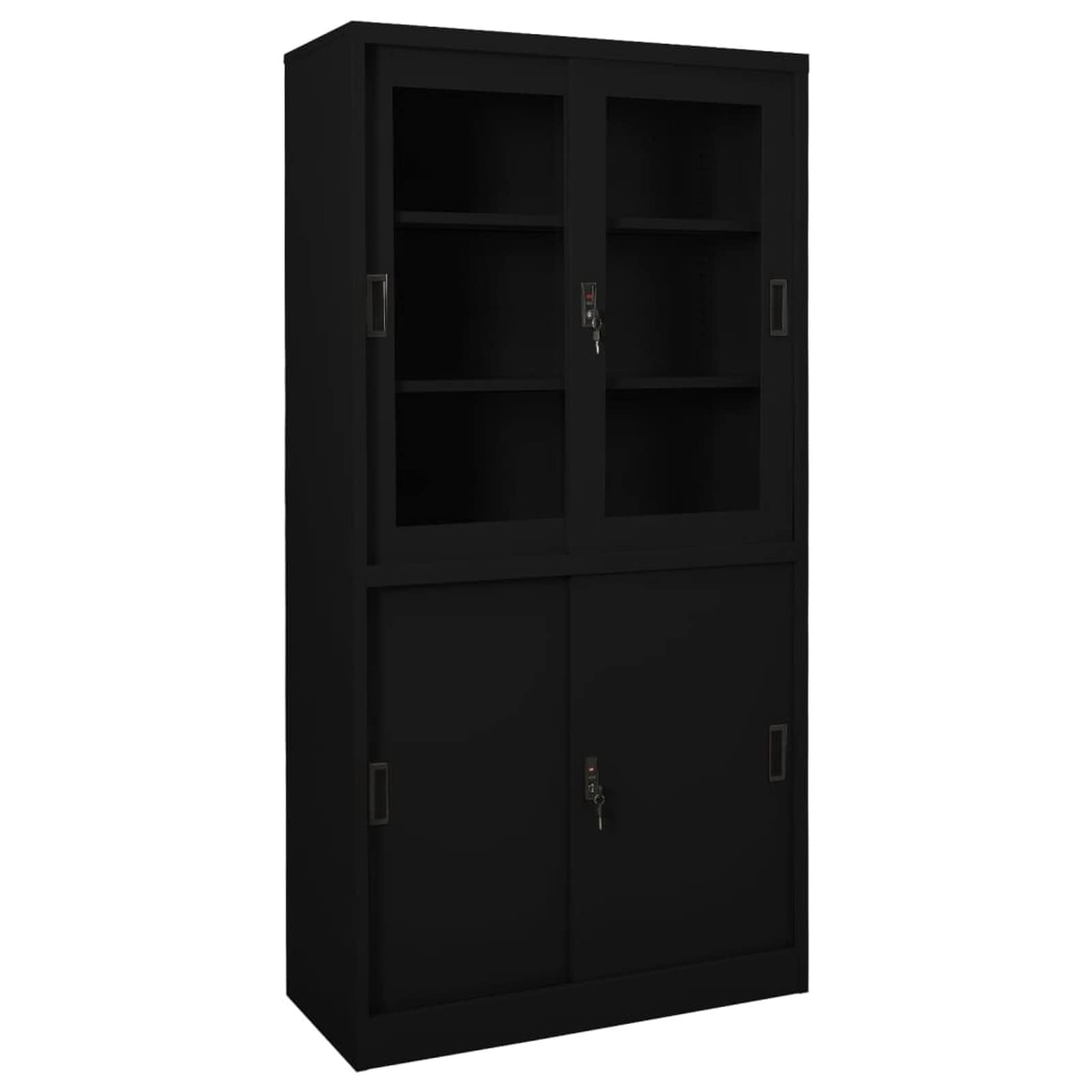 Festnight Armoire de Bureau Porte coulissante,Armoire a coulissante métallique,Armoire de Bureau verrouillable,Armoire à Rideaux,Armoire de Bureau Metallique 90x40x180 cm-2-Noir