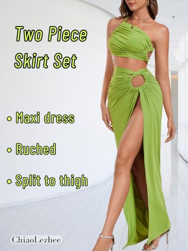 2-Piece High Slit Skirt Sets, Sexy Cutout Floor-Length Dress, One-Shoulder Backless, Vacation Outfits for Women2
