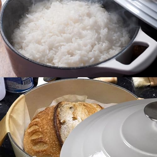 Image of La Cuisine Enameled Cast Iron Dutch Oven Casserole Pot with Lid, 5 QT 10.5 inch / 26cm O, For GalssTop Stove Oven-Safe PFOA Free Glossy Cream White Interior Glossy White Exterior
