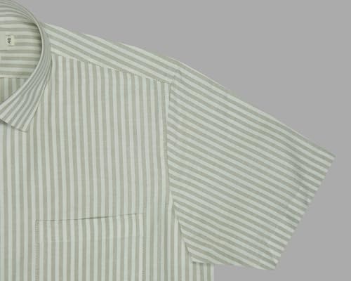 Image of GHPC 100% Cotton Striped Half Sleeves Regular Fit Formal Shirt for Men