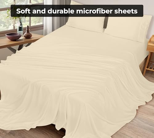 Image of Royale Linens 2 Pack Bulk Flat Sheet Set - Top Sheets - Soft 1800 Microfiber - Wrinkle & Stain Resistant - for Hotel, Massage Table, Hospital, Dorm - Full Flat Sheet Sold Separately (Full, Sand)