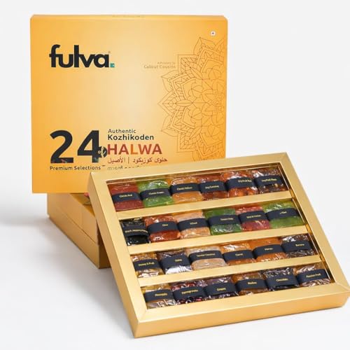 Image of Fulva 24 Premium Varieties of Authentic Kozhikoden Halwa | 1.6 Kg Assorted Indian Halwas Mix | Dry Fruit, Badam, Cashew, Mango & Chocolate Halwa Flavours | Traditional Kerala Sweets Variety Gift Pack