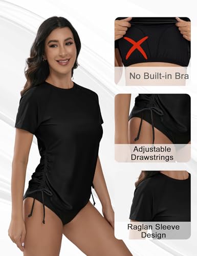 Bonneuitbebe Women's Short Sleeve Rash Guard Shirts UV Protection Swim Shirts UPF 50+ Lightweight Adjustable Tie Swimwear4