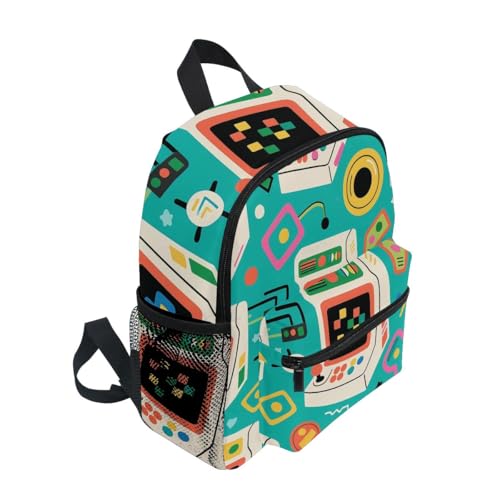 Retro Gaming Aqua Toddler Backpack Kids Preschool Daypack Kindergarten Backpacks with Name Tag for Boys Girls2