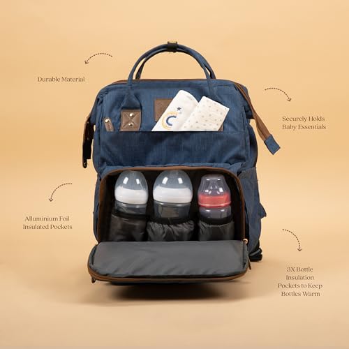 Image of abracadabra Diaper Bag with Changing Station For Mother, Maternity Bag for Newborn Baby, Waterproof and Multipurpose, (38 x 28 x 22 cm) - Blue