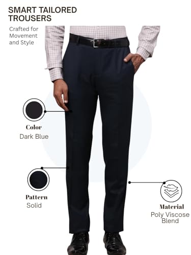 Image of Raymond Men Slim Fit Solid Pattern Poly Viscose Blend Pleatless Formal Trouser