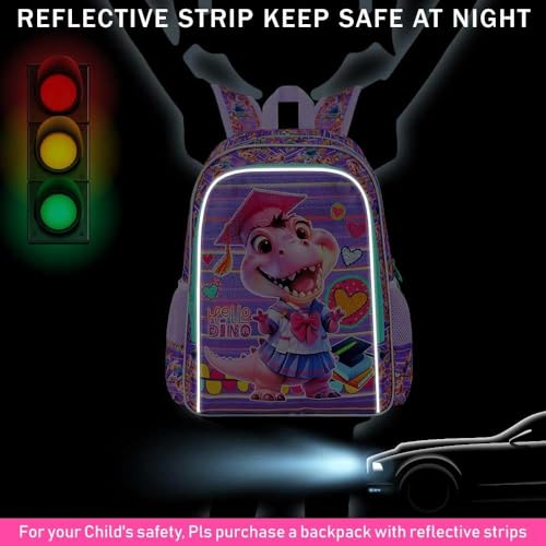 Image of AGSDON 3PCS Dinosaur Backpack for Girls, 16 inch Kids Backpacks with Lunch Box, Water Resistant Girl School Bookbag for Elementary