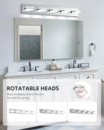 Image of VONLUCE Bathroom Vanity Light Fixture, 5-Light Modern LED Vanity Light, 3CCT Adjustable Bathroom Lights with Memory Function Rotatable Shades, 34 inch Wall Lighting Fixture Over Mirror, Chrome