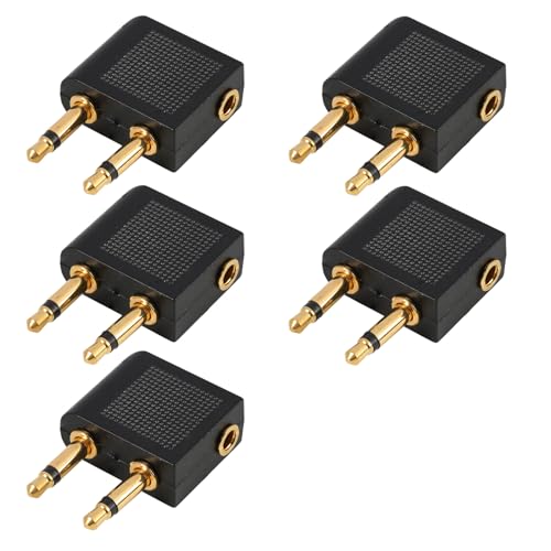 5 Pièces Adaptateur Casque Avion Plaqué Or, Adaptateur Avion Casque, Convertisseur Jack 2 Broches vers 3,5 mm, Adaptateur Audio pour Écouteurs Personnels,...