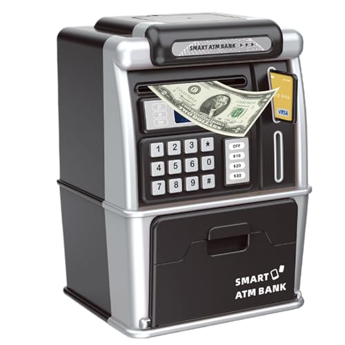 Kids Bank - Hucha eléctrica protegida con contraseña, máquina de reconocimiento de monedas, ranura para billetes con agarre automático, caja fuerte digital segura | Divertido juguete interactivo de ah