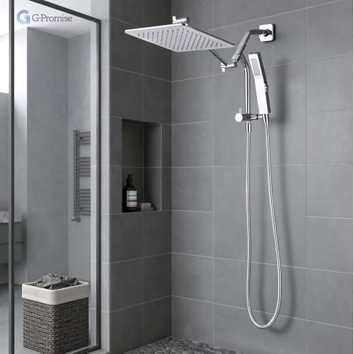Image of G-Promise All Metal Shower Diverter with Low Handheld Holder, 3-Way Diverter Valve with Pause Mode for Handheld and Fixed Shower Head, 4-Setting Universal Bathing System Replacement(9 Inch, Chrome)