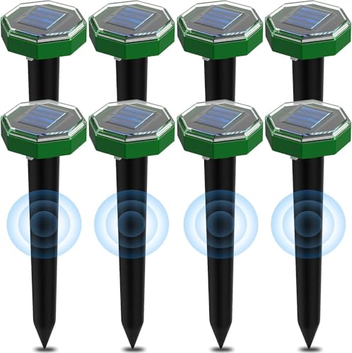 Solar Powered Ultrasonic Mole Repellent Stakes 8PCS Waterproof Outdoor Gopher Deterrent for Yard Garden Effective Control for Moles Voles and Gophers
