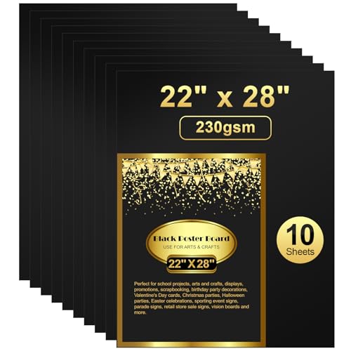 Image of 10 Pcs Black Poster Board 22 inch x 28 inch Paper Bulk, ROOKEA 250 GSM Vision Poster Boards for School Arts Craft Projects Presentations Drawing Scrapbooking Blank Graphic Display