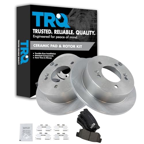 Image of TRQ Rear Brake Pad and Rotor Set Ceramic Solid Rotors | For 2006-2008 Hyundai Sonata 2005-2009 Tucson 2001 XG300 2002-2005 XG350 2006-2010 Kia Optima 2005-2010 Sportage
