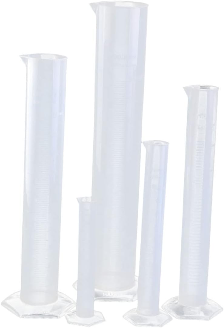 5pcs Science Measuring Cylinder Graduated Plastic Cylinders Hexagonal Base for Lab Use