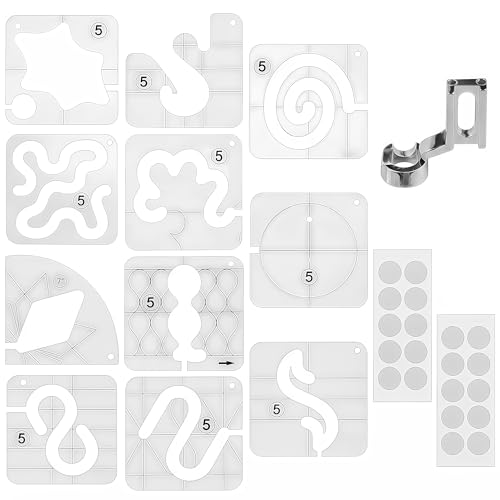 14PCS Free Motion Quilting Kit - 11PCS 3mm Templates High Shank Presser Foot Non-Slip Grips Universal for Sewing Machines All-in-One Sewing & Quilting Supplies for Quilting & Patchwork & DIY
