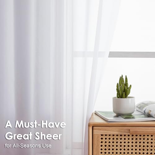 Image of OVZME 2 Panels White Sheer Curtains 96 inch Length for Bedroom, Elegant Light Filtering Sheer White Curtains Window Treatment for Living Room & Sliding Glass Door, Each 42Wx96L