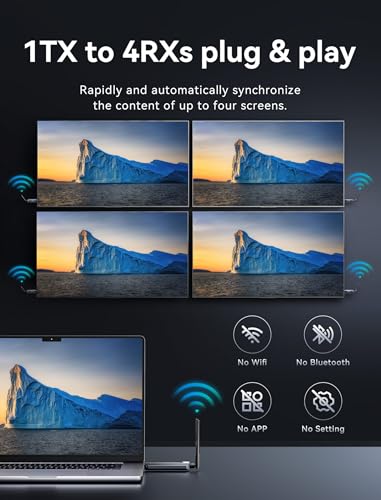 Image of VENTION Wireless HDMI Transmitter and Receiver 656FT with LED Screen, Up to 6 RXs, Heat-Control, Plug & Play Wireless HDMI Extender Kit 4K Decode to Monitor from PC /Projector /TV Box(1RX)