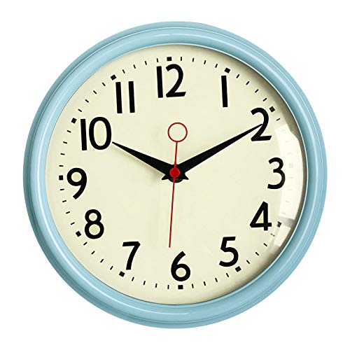 Lumuasky Retro Wall Clock 9.5 Inch Blue Kitchen 50'S Vintage Design Round Silent Non Ticking Battery Operated Quality Quartz Clock (Robin Egg Blue) #TOP1